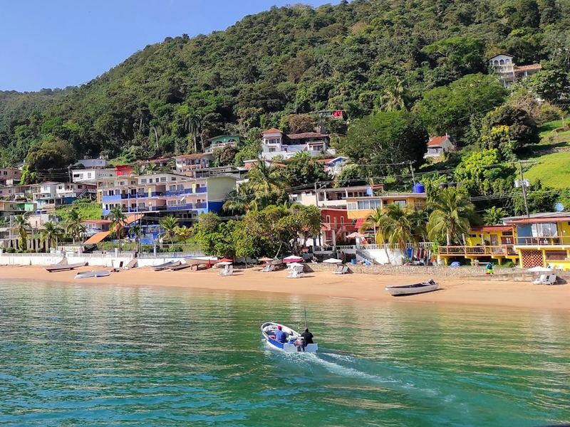 Taboga Island village and beach seen from the water