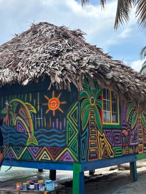 Cabin walls painted with Guna-style art
